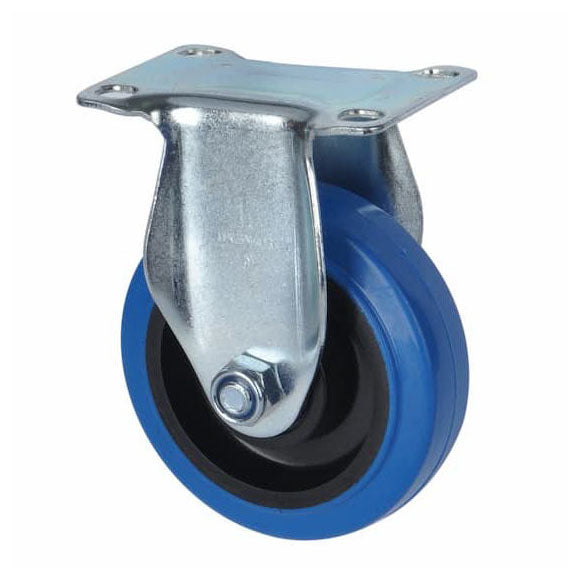 Fixed Plate Castor | 100mm Blue Rubber Wheel - 110KG Rated