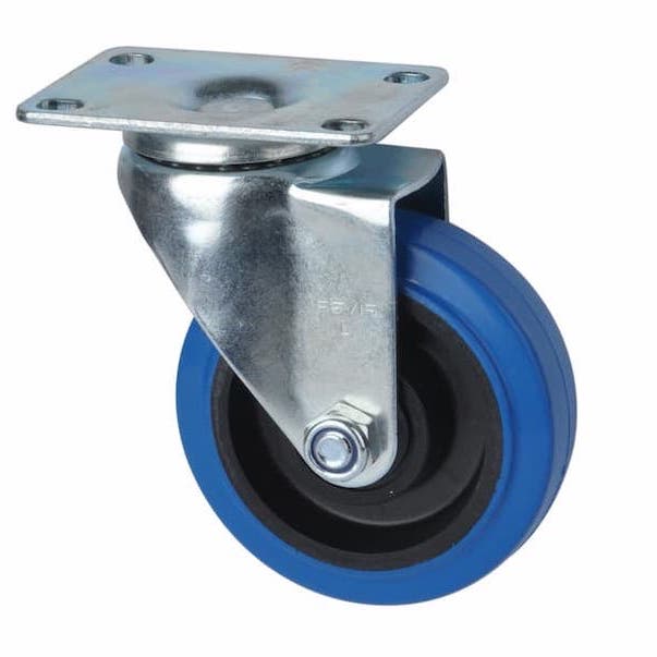 Swivel Plate Castor | 100mm Blue Rubber Wheel - 110KG Rated