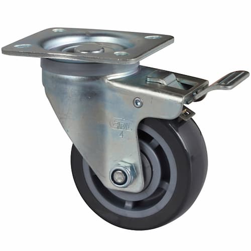 100mm Swivel Plate Brake Castor | Polyurethane Wheel - 200KG Rated