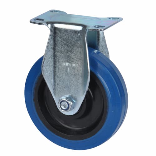Fixed Plate Castor | 125mm Blue Rubber Wheel - 125KG Rated