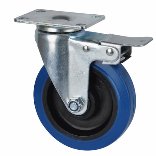 Swivel Plate Brake Castor | 125mm Blue Rubber Wheel - 125KG Rated