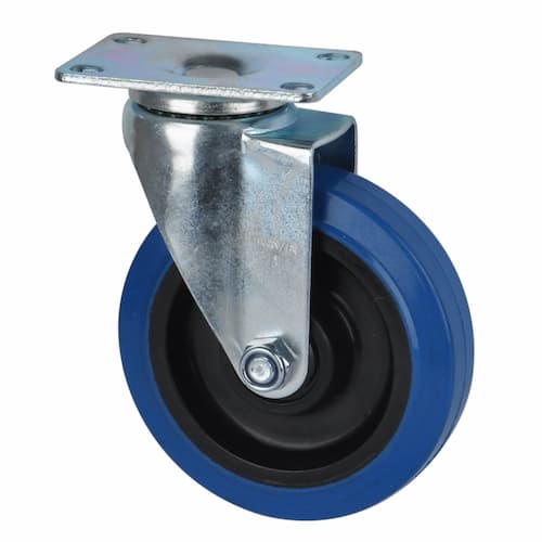 Swivel Plate Castor | 125mm Blue Rubber Wheel - 125KG Rated