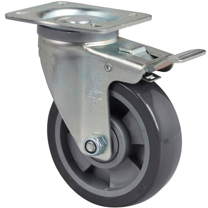 125mm Swivel Plate Brake Castor | Polyurethane Wheel - 200KG Rated