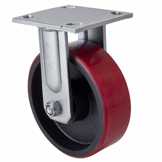 Fixed Plate Castor | 150mm PU on Cast Iron Wheel - 450KG Rated