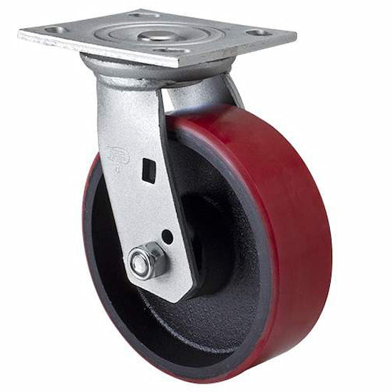 Swivel Plate Castor | 150mm PU on Cast Iron Wheel - 450KG Rated