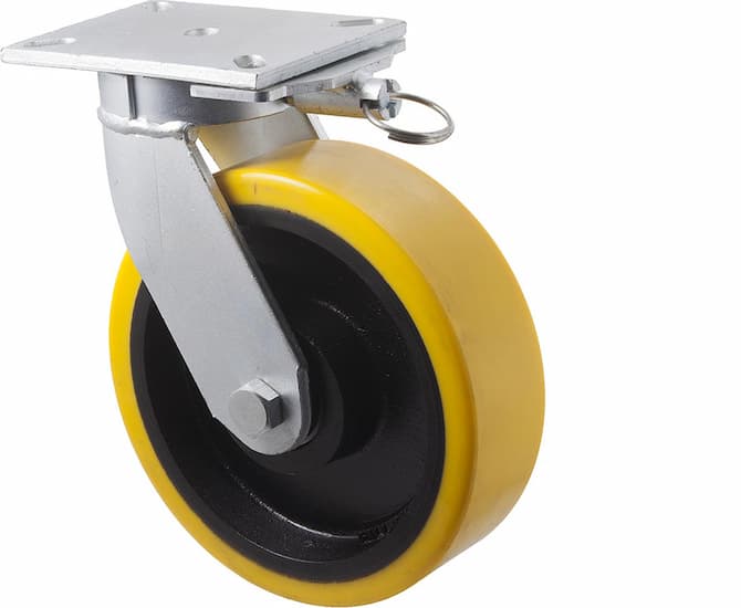 250mm Extremely Heavy Duty Polyurethane Cast Iron Castors - 2,000KG Rated