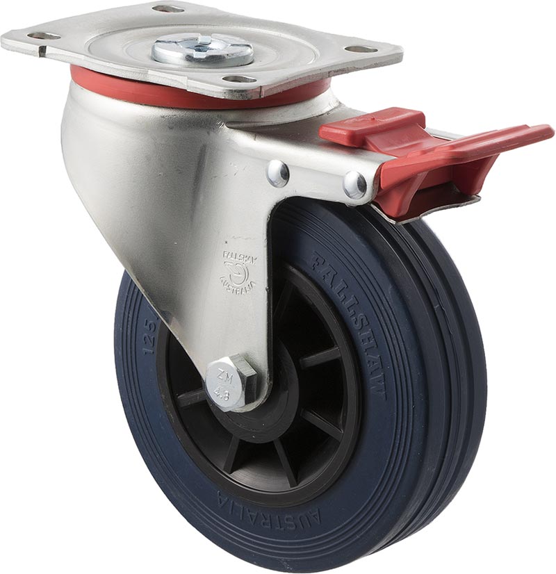 125mm Blue Rubber Industrial Castors - 180KG Rated
