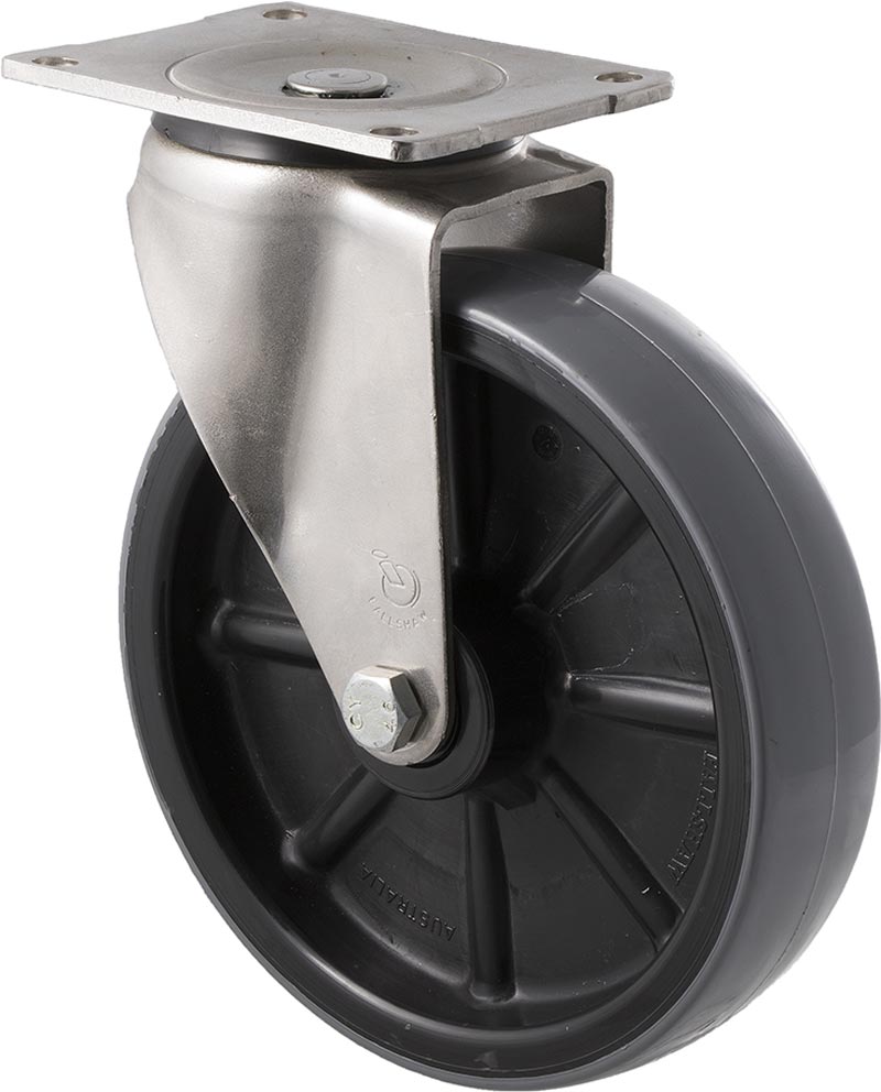 200mm Polyurethane Stainless Steel Castors - 450KG Rated