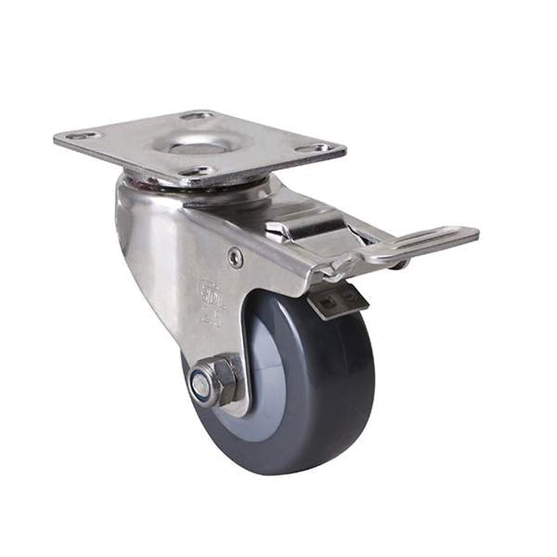 63mm Polyurethane Stainless Steel Swivel Plate Total Brake Castor – 60kg Rated
