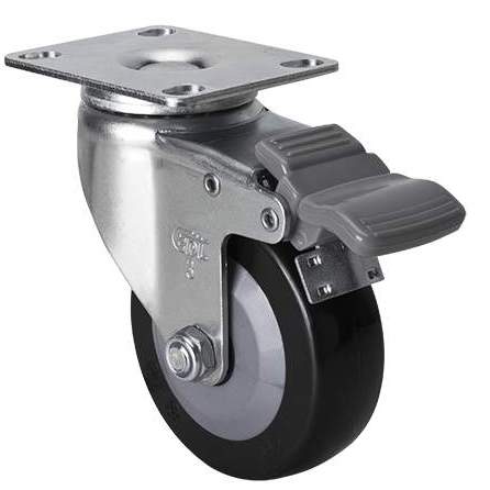 75mm Swivel Plate Brake Castor - 60KG Rated