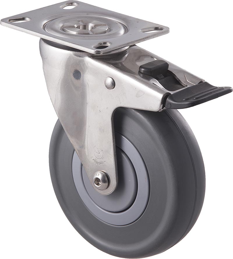 125mm Grey Rubber Stainless Steel Castors - 150KG Rated