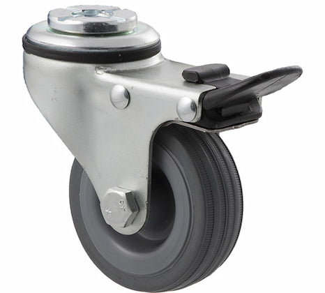 Swivel Bolt Hole Total Brake Castor - 65mm Grey Rubber Wheel
