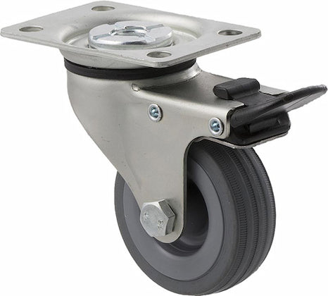 Swivel Plate Total Brake Castor - 65mm Grey Rubber Wheel