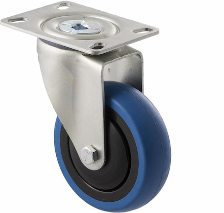 Blue Rubber 100mm Wheel Castor - Swivel Plate