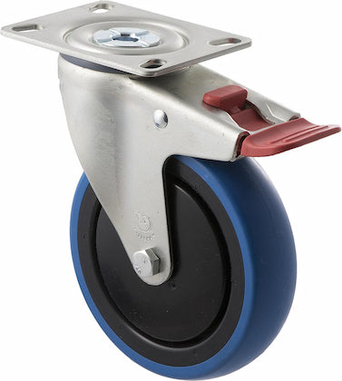 125mm Blue Rubber Wheel Castors - 100KG Rated