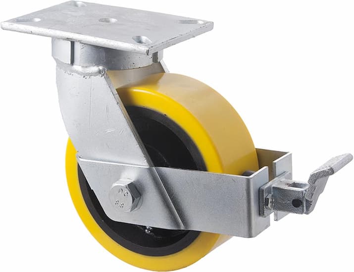 200mm Extremely Heavy Duty Polyurethane Cast Iron Castors - 2,000KG Rated